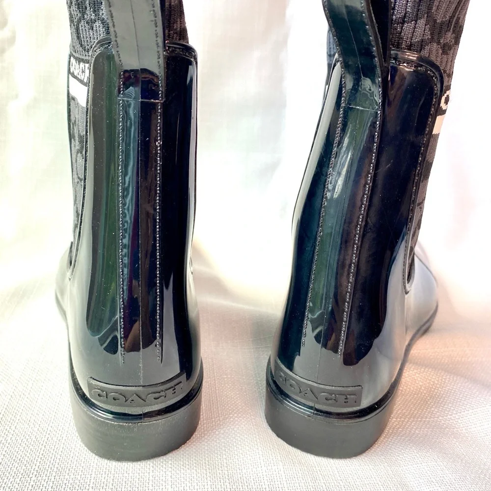 Coach Rivington Rain Bootie 8B Black Chelsea Ankle Logo - Picture 7 of 10